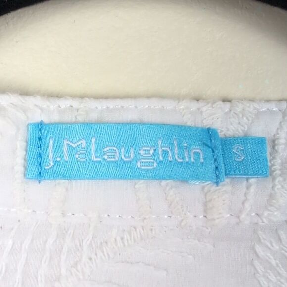 J. McLaughlin White Embroidered Floral Button Front Blouse 3/4 Length Sleeves - Picture 2 of 9